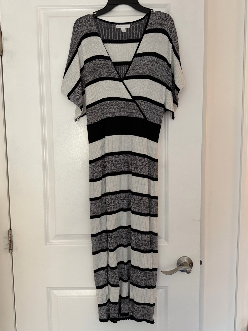 New York & Company Striped Knit Maxi Dress Black Gray White Size M